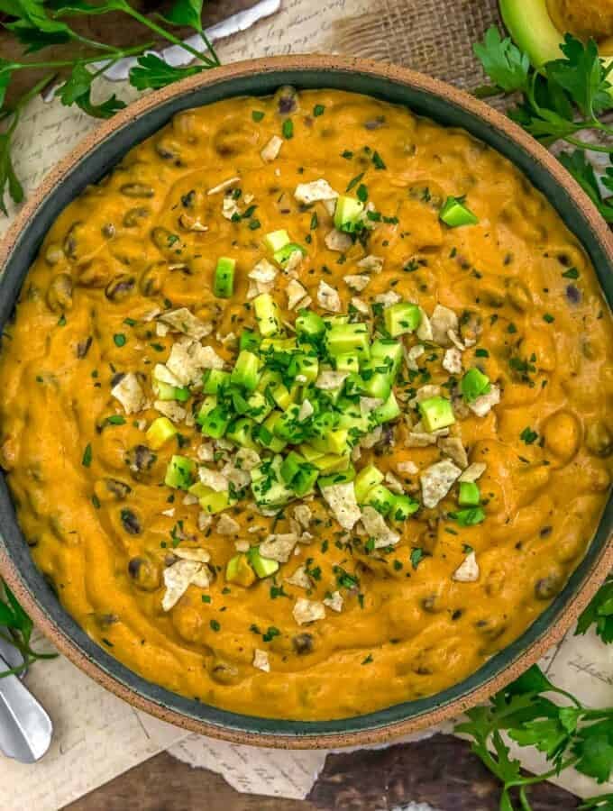Bowl of Vegan Marry Me Creamy Enchilada Bean Skillet