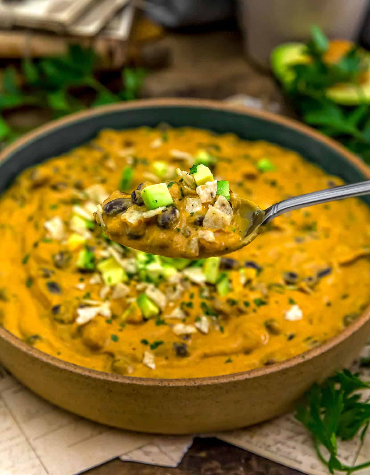 Spoonful of Vegan Marry Me Creamy Enchilada Bean Skillet