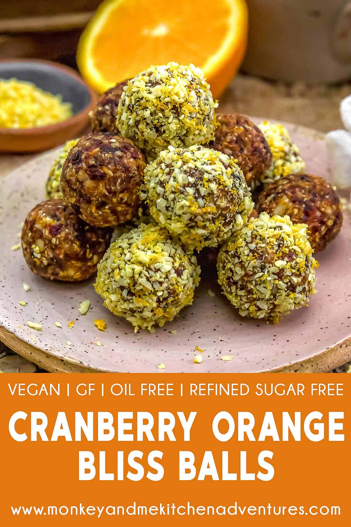 Cranberry Orange Bliss Balls with text description