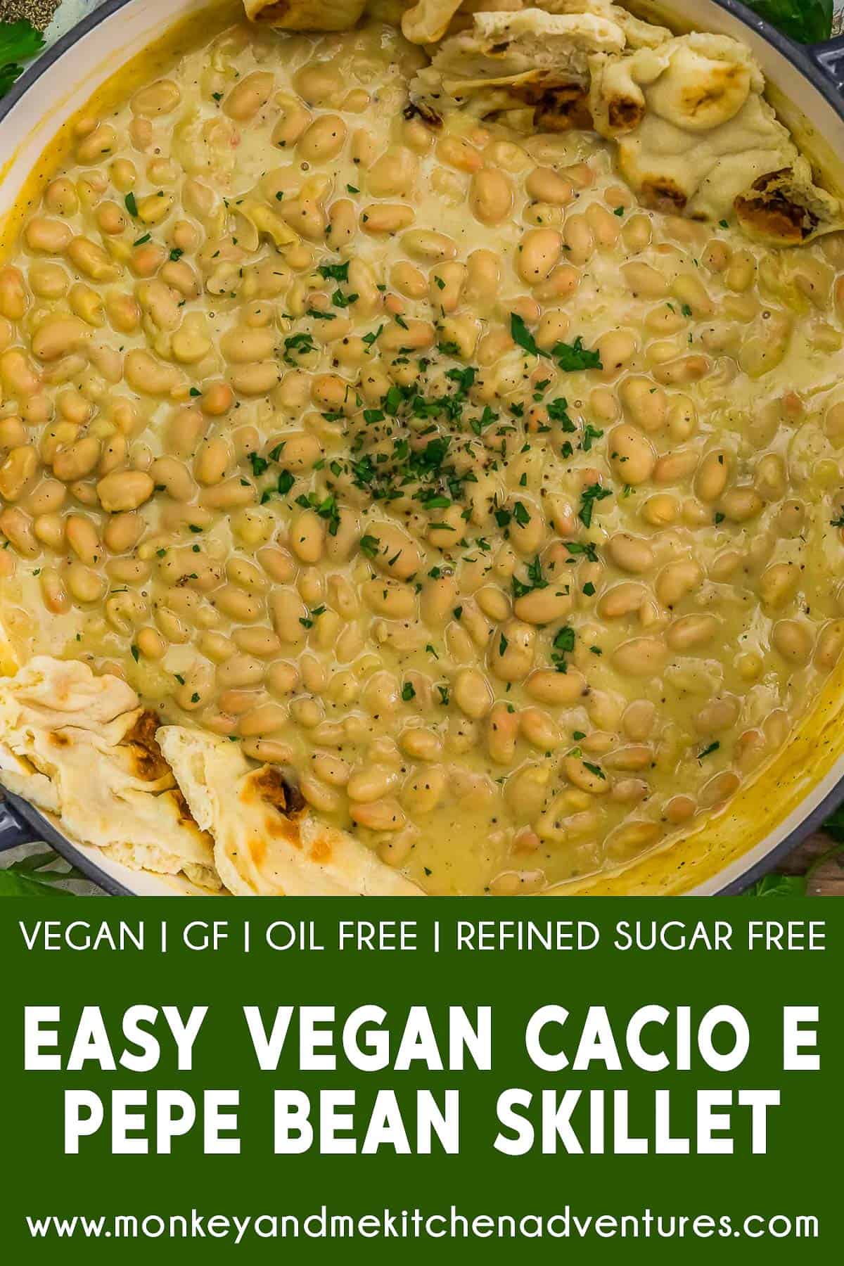 Easy Vegan Cacio e Pepe Bean Skillet with text description
