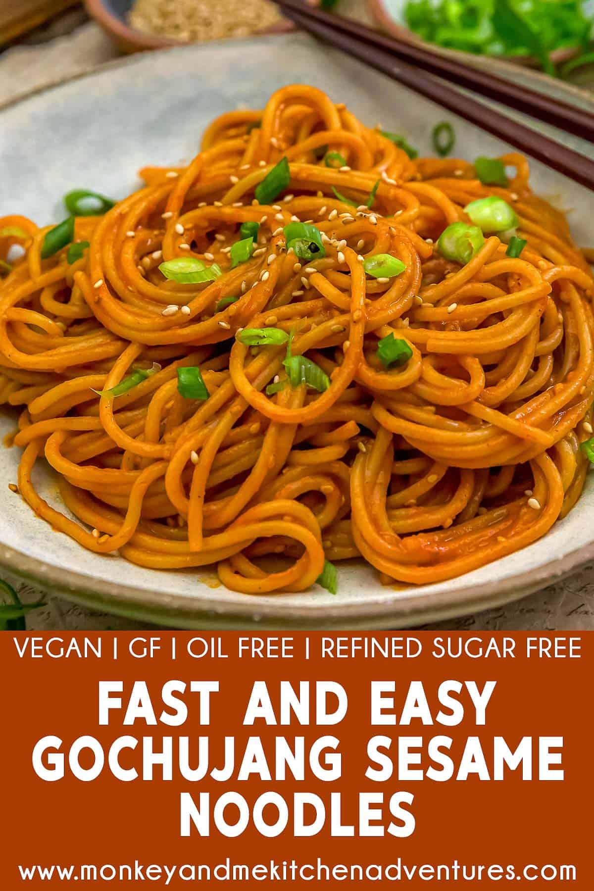 Fast and Easy Gochujang Sesame Noodles with text description