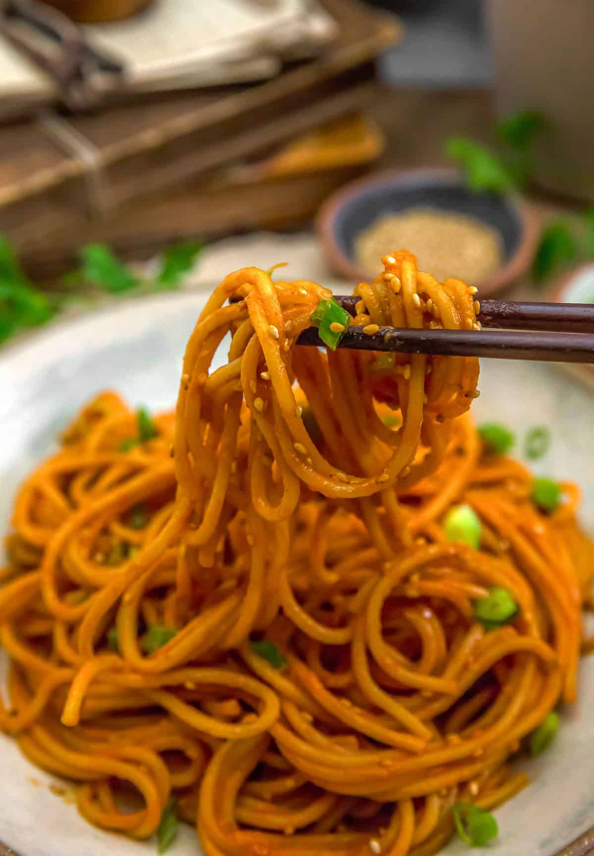 Chopsticks with Fast and Easy Gochujang Sesame Noodles