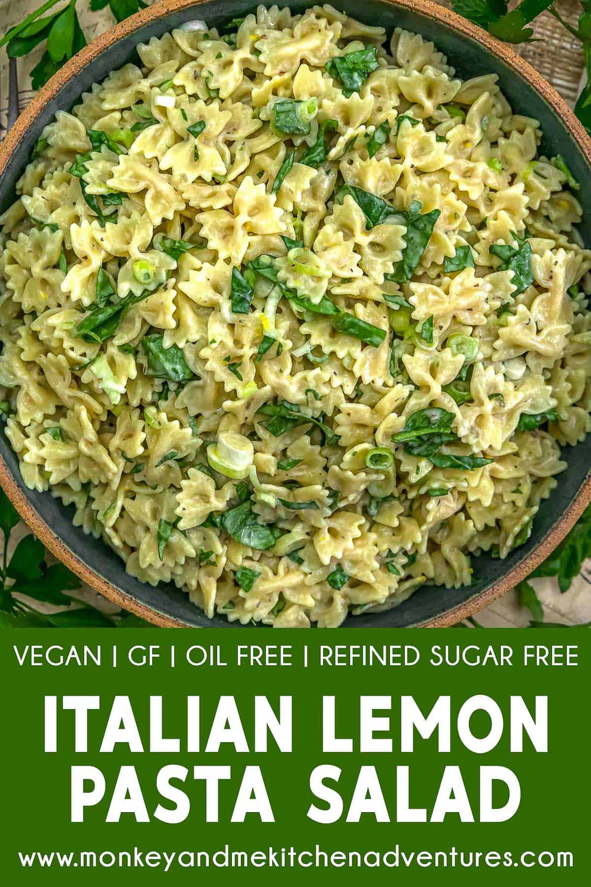 Italian Lemon Pasta Salad with text description