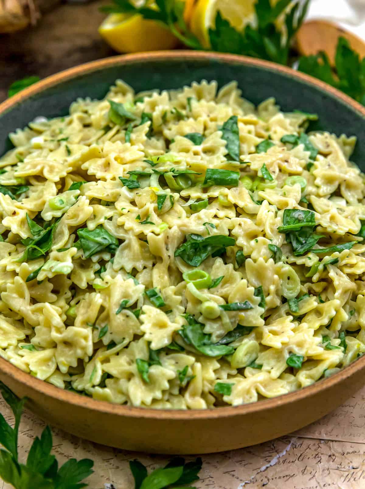 Close up of Italian Lemon Pasta Salad