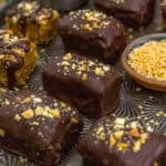 Close up of Peanut Butter Chocolate Puffed Quinoa Crunch Bars
