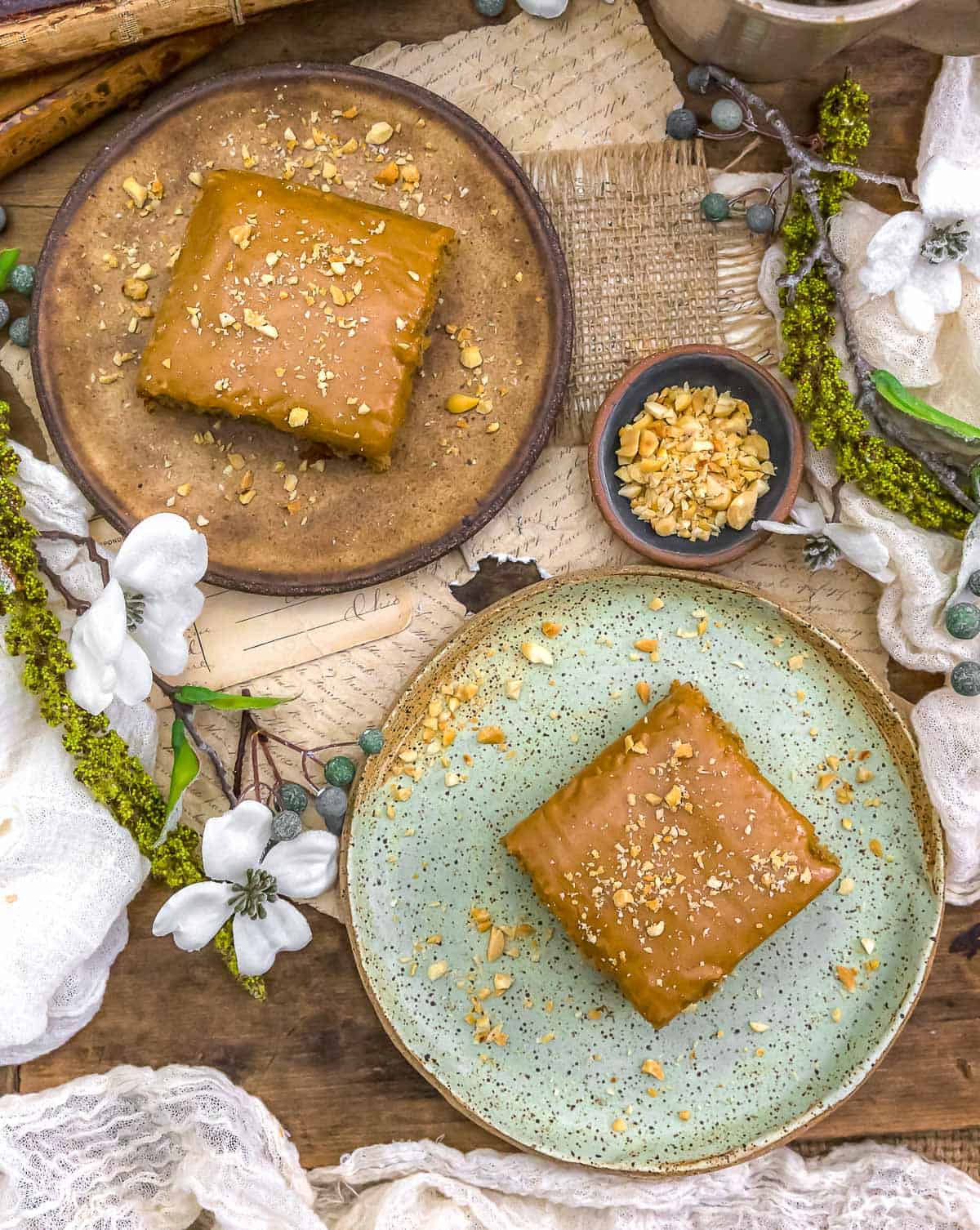 Slices of Vegan Peanut Butter Banana Sheet Cake