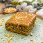 Close up of Vegan Peanut Butter Banana Sheet Cake