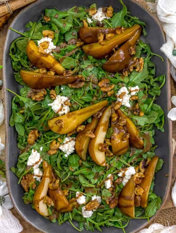 Plated Vegan Roasted Pear Ricotta Walnut Salad