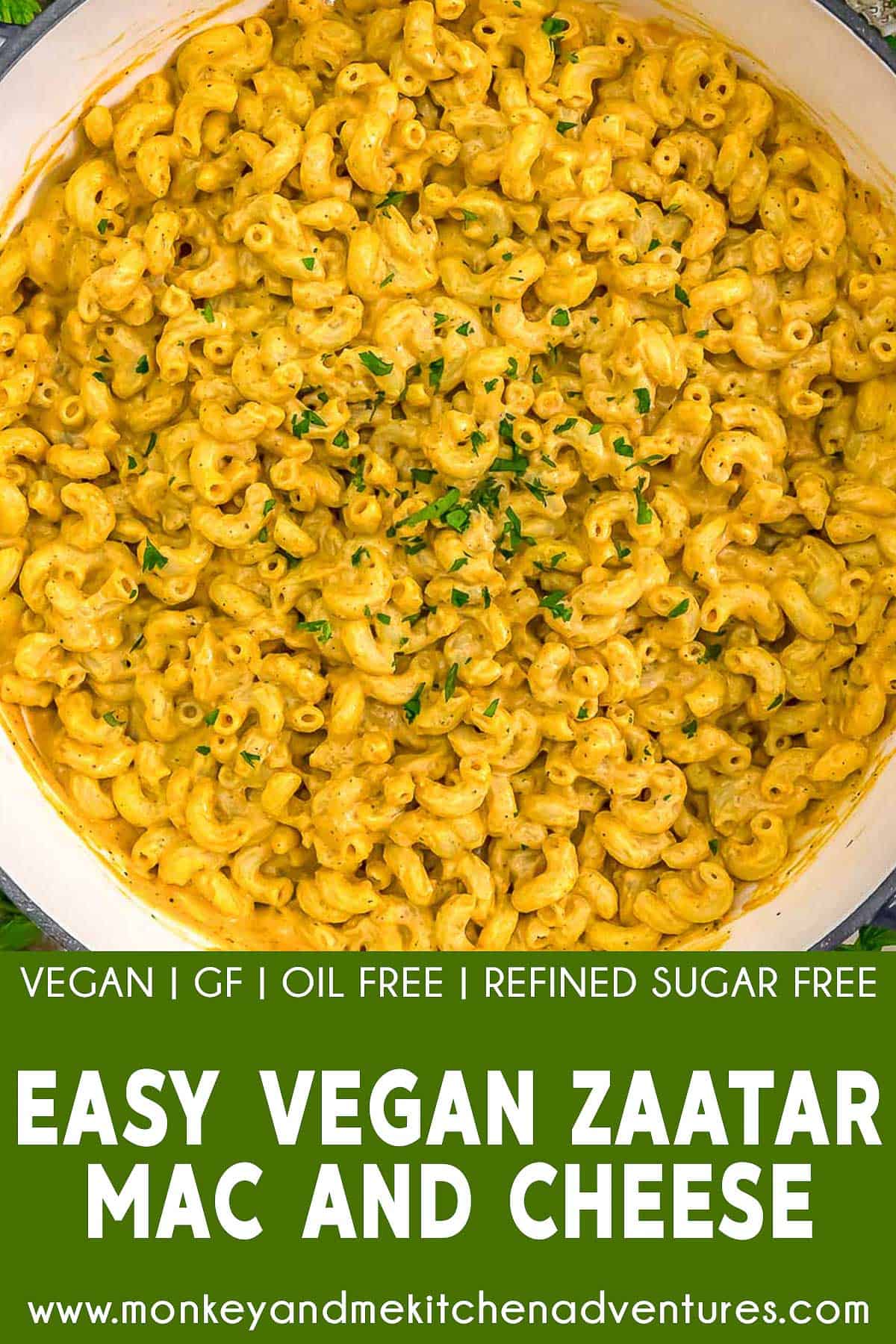Easy Vegan Zaatar Mac and Cheese with text description