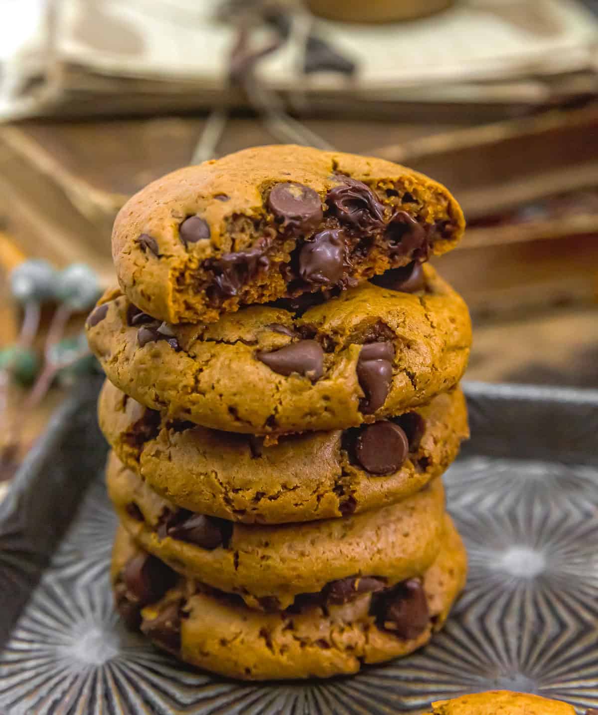 Pile of Vegan Healthy Pumpkin Chocolate Chip Cookies