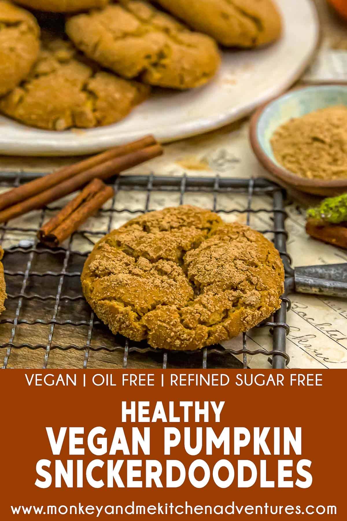 Healthy Vegan Pumpkin Snickerdoodles with text description
