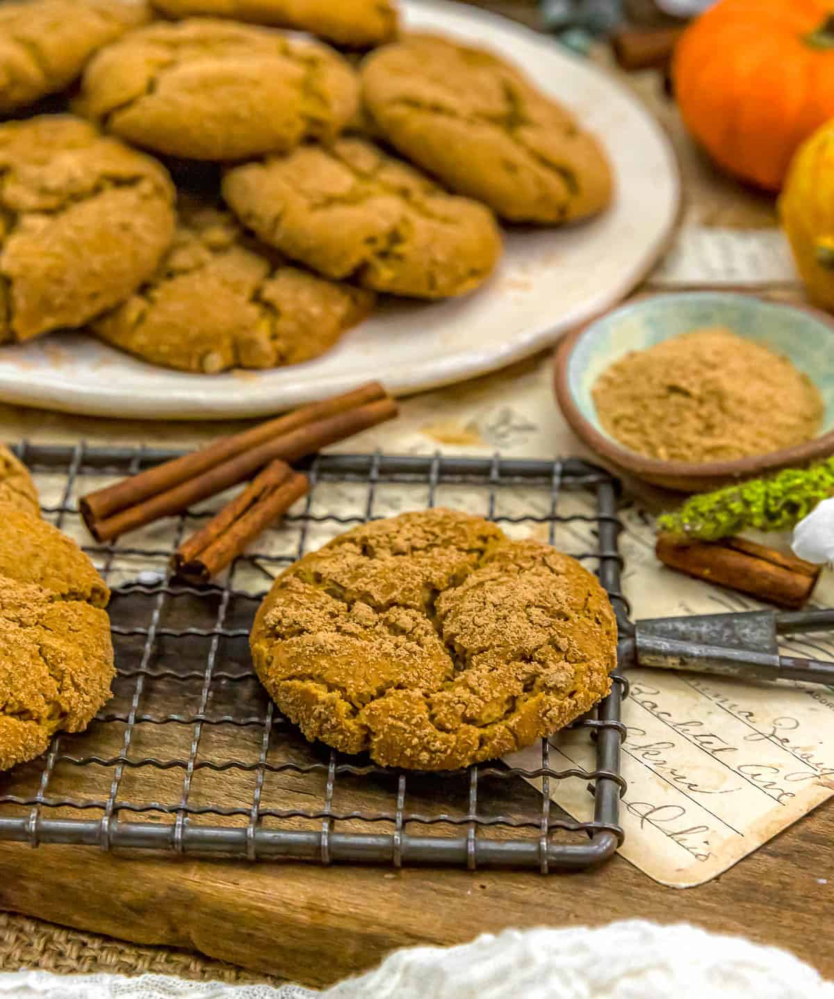 Healthy Vegan Pumpkin Snickerdoodle on a rack