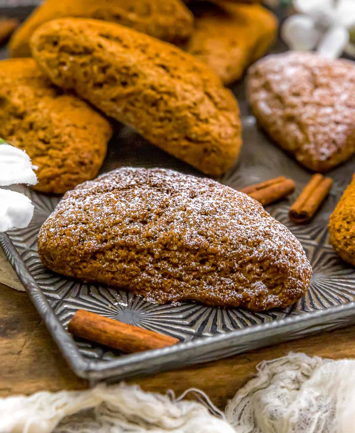 Healthy Vegan Whole Wheat Pumpkin Scones with powdered sugar