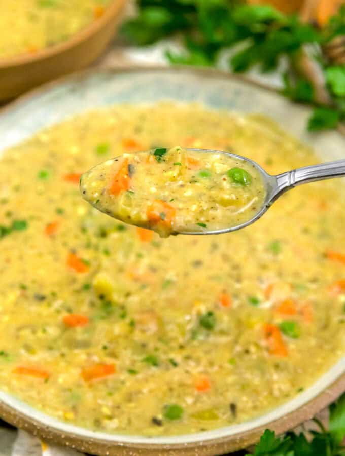 Spoonful of Vegan Creamy “Chicken” Rice Soup