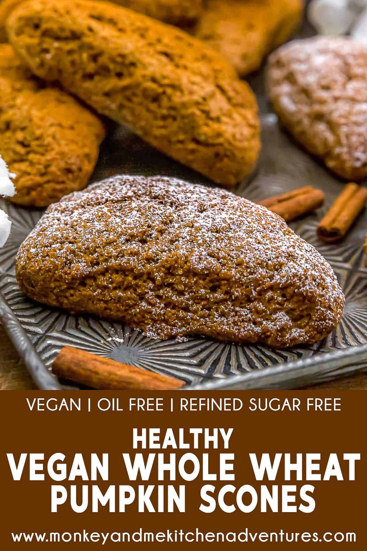 Healthy Vegan Whole Wheat Pumpkin Scones with text description